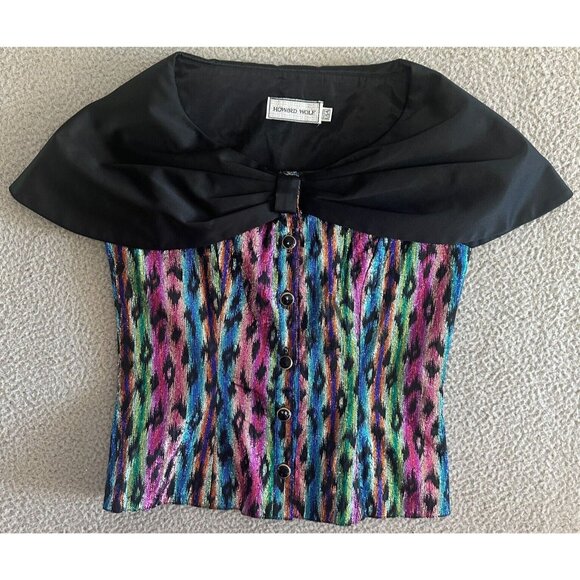 Vintage Howard Wolf Top Animal Print 80s Rainbow Metallic Romantic - Picture 1 of 16